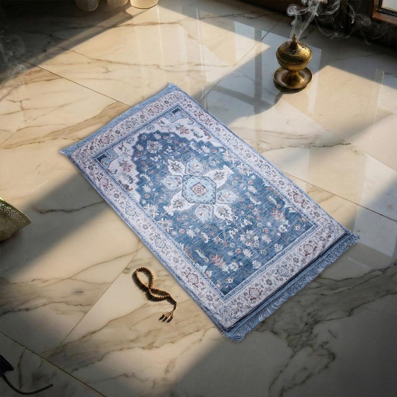 Melen Memory Foam Prayer Mat - Fajr - Blue - Cream - Image 1